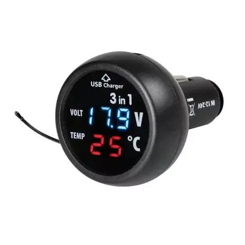 Különleges ajánlat Szivargyújtós akku teszter + USB + hőmérő 12/24V