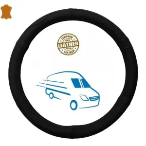 Olcsó Valódi bőr kormányvédő (38-39cm) fekete